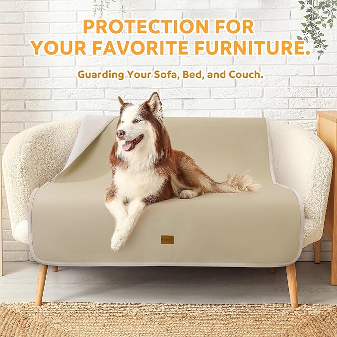 HOMBYS Pet Hair Resistant Dog Blanket, 53"x42" Waterproof PU Surface & Soft Velvet, Reversible Couch Cover for Furniture, Sofa Protector, Machine Washable Kennel Bed Blanket for Medium Dogs & Cats