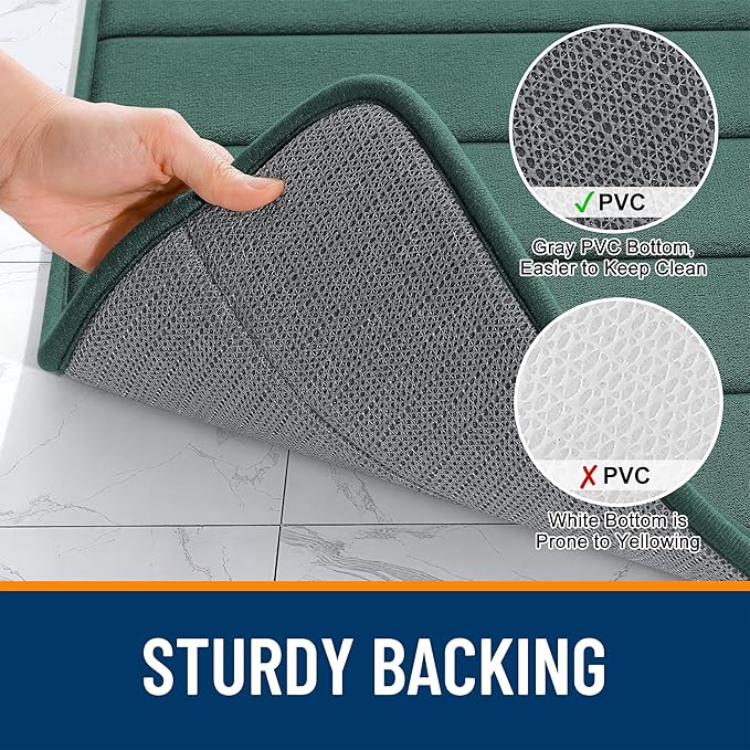 OLANLY Memory Foam Bath Mat 44x32, Super Soft Absorbent Bathroom Rugs, Quick Dry, Machine Washable Shower Floor Rugs, Bathmat Carpet, Bathroom Home Decor Accessories, Blackish Green