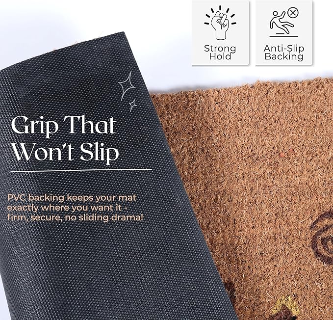 COCONIQ Coir Door Mats 17" X 30", Non-Slip Sturdy, PVC Backed Heavy Duty, Easy to Clean, Ideal for Door Entrance, Patio, Porch, Backyard, Garages, Joy of Music and Dance
