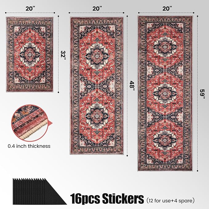 Kitchen Rug Set 3Pcs, Boho Rug Sets Non Slip Washable for Floor Thick Farmhouse Kitchen Decor Runner Rugs for Kitchen, Entryway, Laundry, Hallways 20''x32''+20''x48''+20''x59''