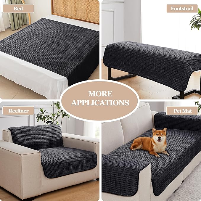 Meider Dog Bed Cover Couch Cover for Pets, 33x82 inch Anti-Slip Washable Couch Pads for 3 Cushions Sofa Furniture Protector (Black)