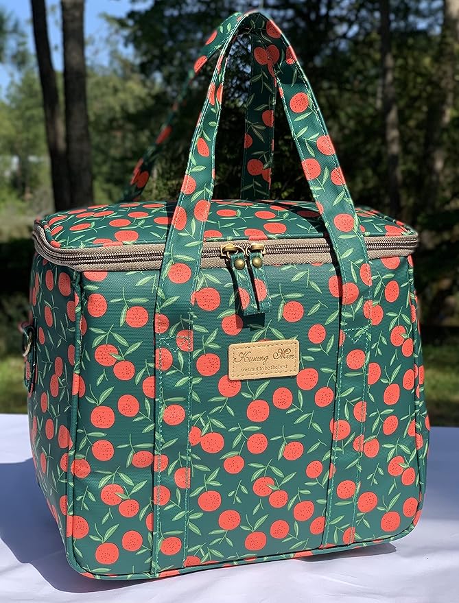 Kwang Min Insulated Insulated Cooler Bag,Reusable Large Lunch Bag for Women, Great for Outdoors,Camping,Party,Premium Quality,Adjustable Strap,Foldable