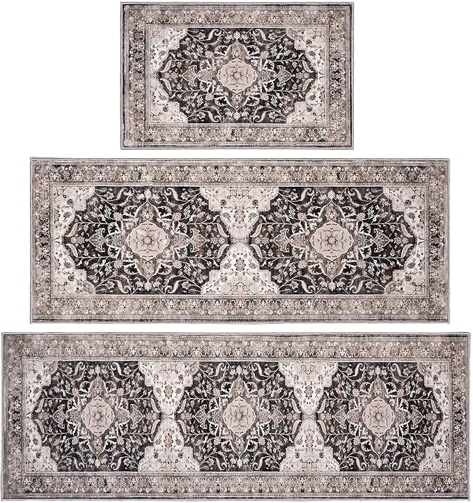 Kitchen Rug Set 3Pcs, Boho Rug Sets Non Slip Washable for Floor Thick Farmhouse Kitchen Decor Runner Rugs for Kitchen, Entryway, Laundry, Hallways 20''x32''+20''x48''+20''x59''