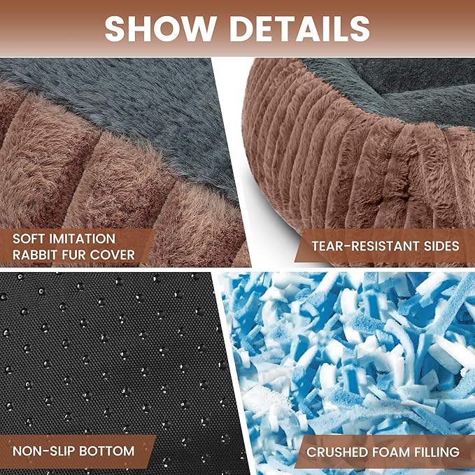Dog Beds for Large Sized Dogs 35x28 Inch, Comfort-Sided Orthopedic Dog Bed Couch with Breathable Shredded Memory Foam, Faux Rabbit Fur Pet Bed, Non-Detachable, Non-Slip, Machine Washable