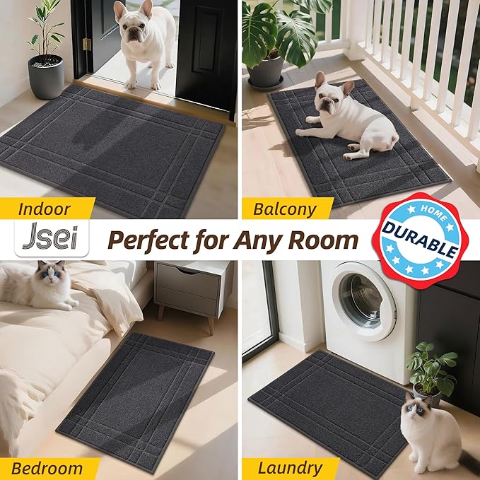 JSEI Entryway Rugs Doormat 36"x60", Non-Slip Dirt Trapper Door Mats Indoor, Washable Absorbent and Stain Resist Welcome Floor Mat for Front Door, Dog Door Mat, Muddy Wet Shoes & Paws, Dark Grey