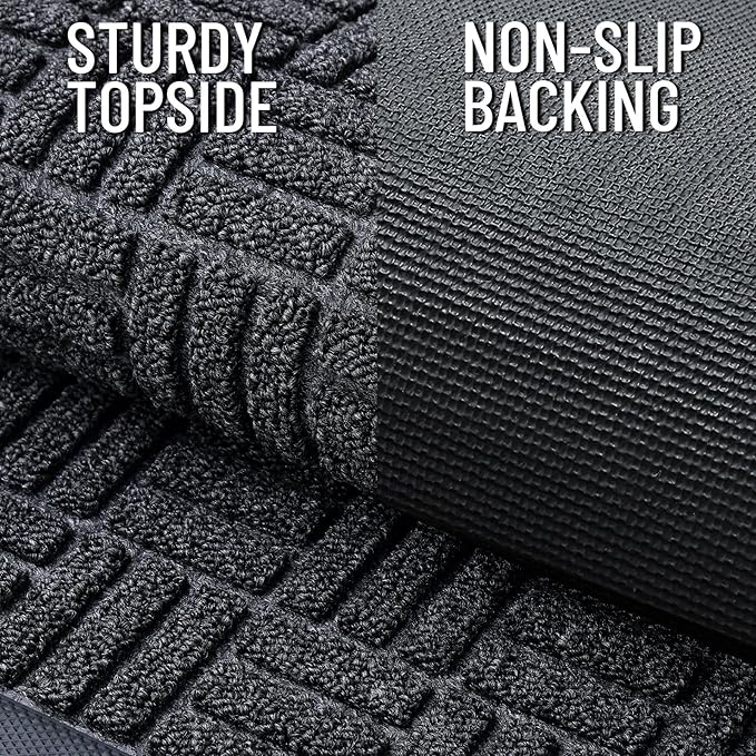 OLANLY Front Door Mat Outside Entrance 59x23, Absorbent, Heavy Duty Sturdy Natural Rubber Doormat Indoor Outdoor, Non-Slip, Stain and Fade Resistant, Low Profile Floor Mat for Entryway, Black Gray
