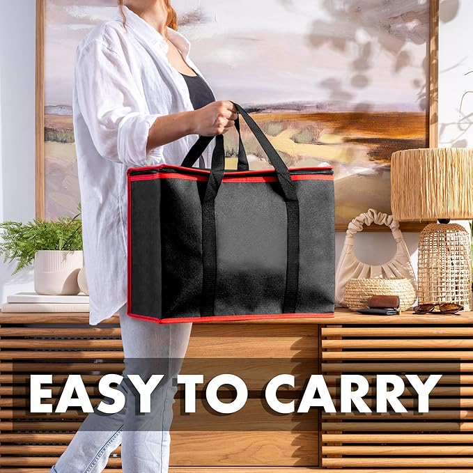 Carrywell Insulated Reusable Grocery Bags 2-Pack, Catering and Delivery Bag For Hot and Cold Food, Collapsible Thermal Tote For Doordash, Not-Made In China