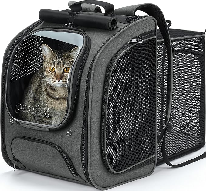 Pecute Cat Backpack Carrier Expandable, Large Space Cat Bubble Backpack, Breathable Cat Carrier, Shaded Dog Backpack Carrier for Travel, Hiking, Vet,12.6" L x 10.2" W x 16.5" H, Gray