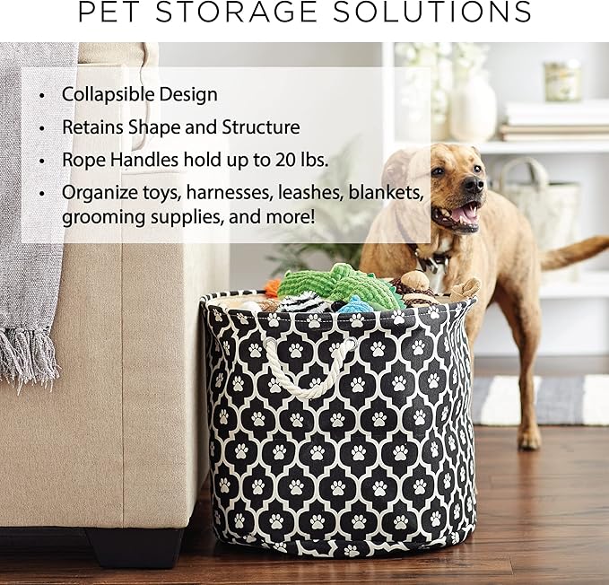Bone Dry 5743 Pet Storage Collection Striped Paw Patch Bin, Medium Round, Dark Navy