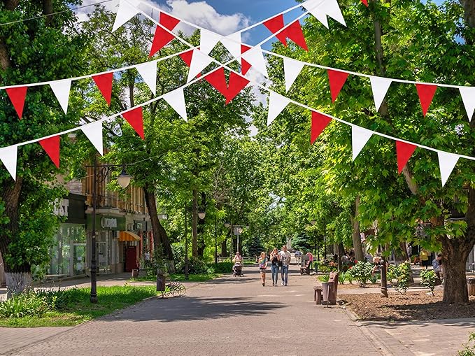 100 Feet Red & White Pennant Banner Flags String Hanging Red & White DIY Triangle Bunting Flags,Party Decorations for Grand Opening,Party Events Celebration,Kids Birthday,60 Pcs