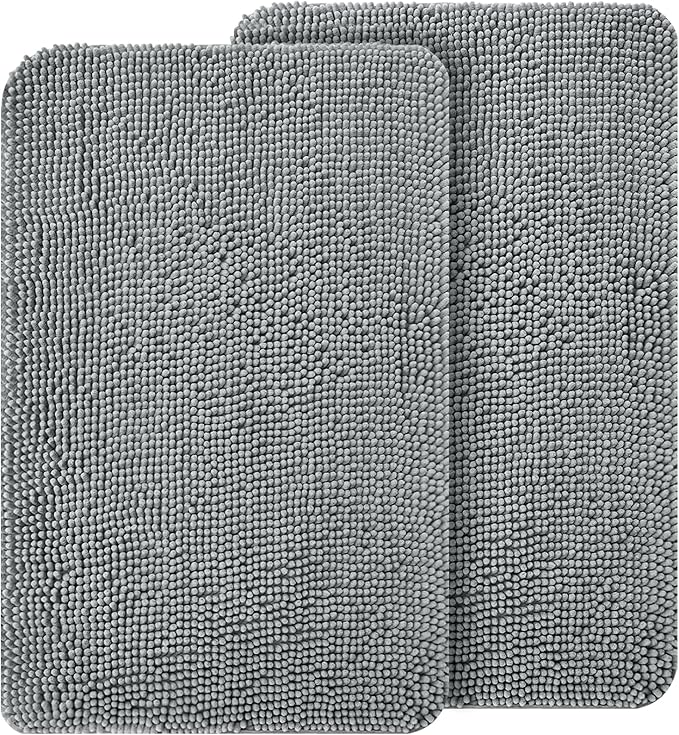 OLANLY Dog Door Mat Set 2-Piece 24x16, Absorbs Moisture and Dirt, Absorbent Non-Slip Washable Doormat, Quick Dry Chenille Mud Mat for Dogs, Entry Indoor Entryway Carpet for Inside Floor, Grey