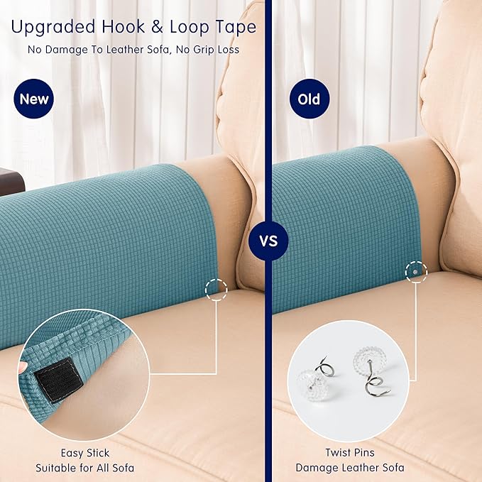 SUBRTEX Stretch Couch Arm Covers Set of 2, Checkered Sofa Arm Slipcovers, Anti-Slip Armrest Covers for Recliner and Armchairs, Pet Proof, High Stretchy, Hook & Loop Tape, Steel Blue