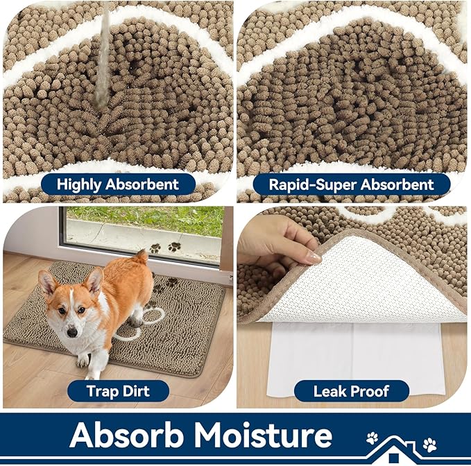 Bcoimo Super Absorbent Dog Door Mat, 36"*24" Anti Slip Mat for Muddy Paws, Pet Rugs for Dirty Paws Washable That Absorbs Moisture and Dirt, for Dog Cage and Pet Resting Carpet