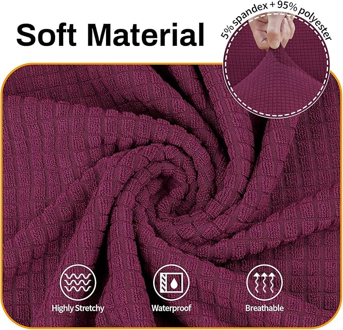 Asnomy Couch Covers for 3 Cushion Couch Stretch Sofa Covers Slipcovers, Pet Protector Furniture Covers for Dogs Cats Spandex Jacquard Fabric Small Checks （Large，Wine Red）