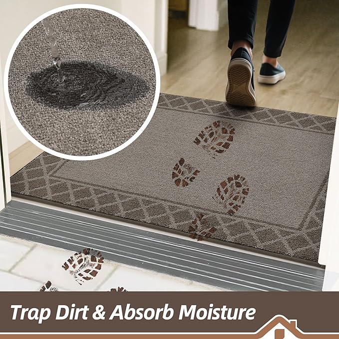 BEQHAUSE Door Mat Dirt Trapper Non Slip Entryway Rugs Absorbent Welcome Mat Low Profile Washable Front Door Mat for Muddy Paws,Entrance,Hallway, 32" x 48", Brown