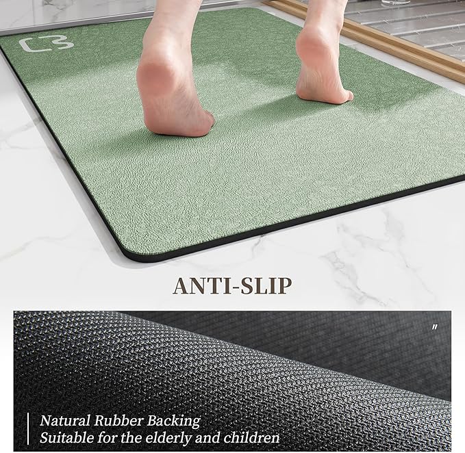 Sage Green Bath Mat 15.7"x47.2" Extra Long Bathroom Mat Large Fast Dry Super Absorbent Non-Slip Rubber Backed Shower Mat Bath Rugs Mats for Bathroom Floor, Tub, Shower, Sink