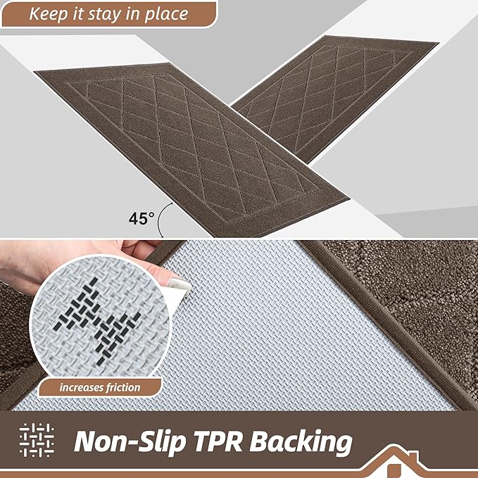 BEQHAUSE Dirt Trapper Door Mat 20" x 32", Doormat Non-Slip Entryway Rugs Washable, Dog Door Mat Stain Resistant and Absorbent Welcome Floor Mat for Front Back Door, Mud Wet Shoes & Paws, Light Brown