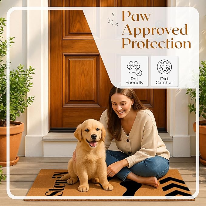 COCONIQ Coir Door Mats 17" X 30", Non-Slip Sturdy, PVC Backed Heavy Duty, Easy to Clean, Ideal for Door Entrance, Patio, Porch, Backyard, Garages, Step-in Footprints