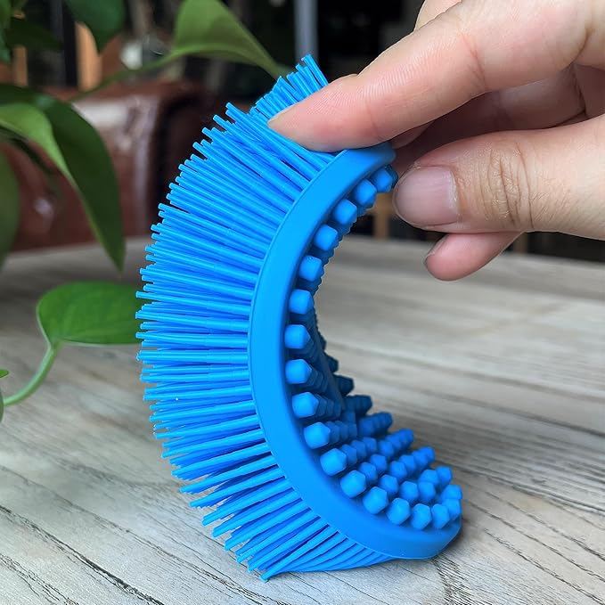 Premium Sensory Brush for Kids or Autism,Soft Silicone Body Scrubber,2 in 1 Sensory Room Occupational Therapy Sensory Brushes,Silicone Loofah,Pet Shower Brush Bath Brush Shampoo Brush(Oval-Navy Blue)