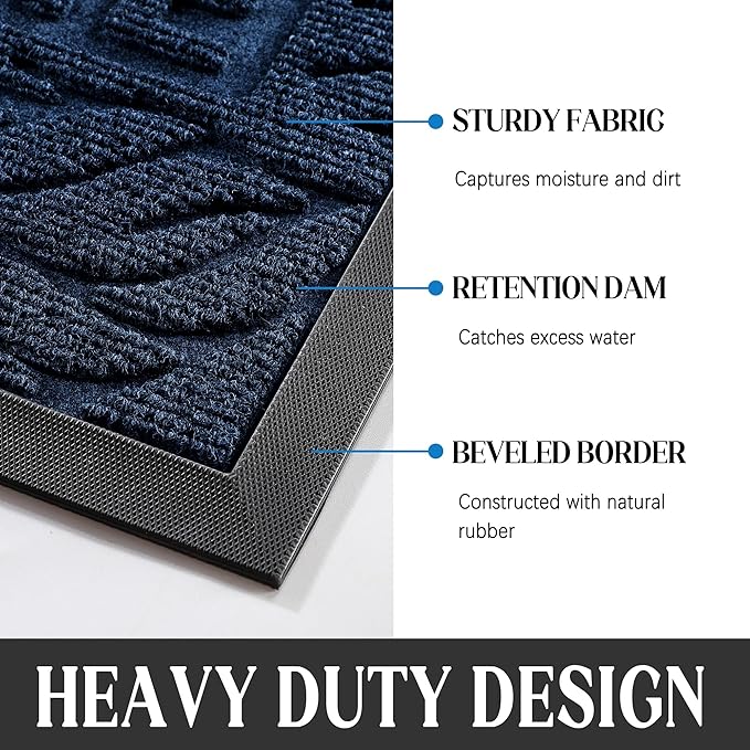 Yimobra Large Welcome Mat 47x24, Waterproof Non-Slip Outdoor Mats for Front Door Outside Entrance, Low-Profile Entryway Mat Indoor for Garage Patio, Blue