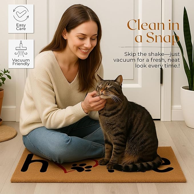 COCONIQ Coir Door Mats 17" X 30", Non-Slip Sturdy, PVC Backed Heavy Duty, Easy to Clean, Ideal for Door Entrance, Patio, Porch, Backyard, Garages, Home with The Love of Paws