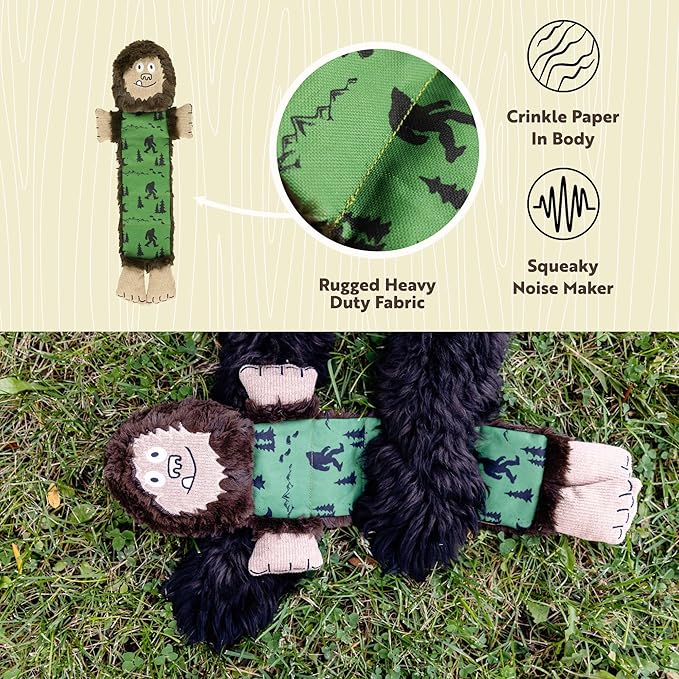 Lazy One Bigfoot Squeaky Dog Toy, Soft Crinkle Toy for Dogs, Durable Fabric for Small, Medium, and Large Breeds