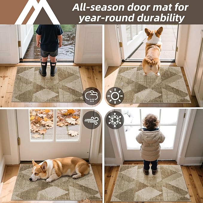 COSY HOMEER Entryway Rugs Doormat 32"x48", Non-Slip Absorbent Polyester, Washable Rugs for Front Door, Dirty Paws & High Traffic Areas, Beige