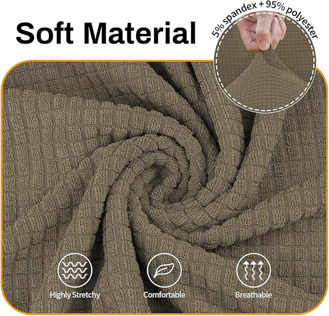 Asnomy Sofa Covers for 2 Cushion Couch Stretch loveseat Covers Slipcovers, Pet Protector Furniture Covers for Dogs Cats Spandex Jacquard Fabric Small Checks （Medium，Khaki）