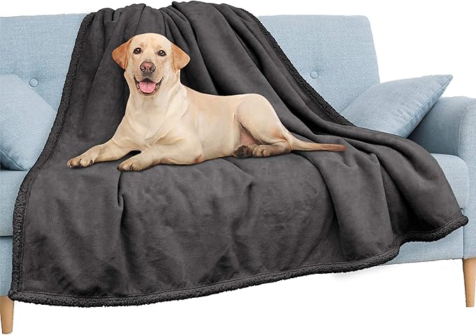 Pavilia Waterproof Couch Blanket | Dog & Cat Blanket Protector | Plush Soft Warm Fuzzy Sherpa Throw, Dark Grey, 60x80