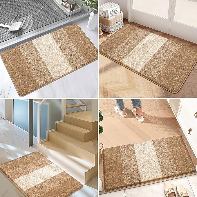 Kitinjoy Indoor Outdoor Door Mat, 47x20 Non-Slip Absorbent Dirt Trapper, Low-Profile Washable Inside Entrance Front Floor Mat, Sturdy Soft Entry Doormats for Entryway, Camel