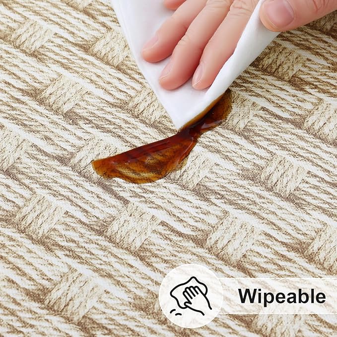 misaya Rectangle Vinyl Tablecloth, Fitted Table Cover, 100% Waterproof, Elastic Edge, Flannel Backing, Table Cloth Fit 4 Foot Folding Tables for Picnic, Camping, Outdoor (Weave, 24x48 inch)