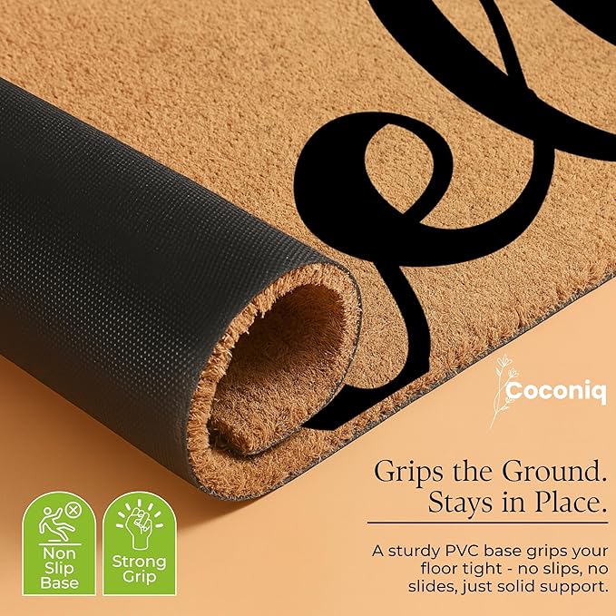 COCONIQ Coir Door Mats 17" X 30", Non-Slip Sturdy, PVC Backed Heavy Duty, Easy to Clean, Ideal for Door Entrance, Patio, Porch, Backyard, Garages, Drop-in to say a Hello!
