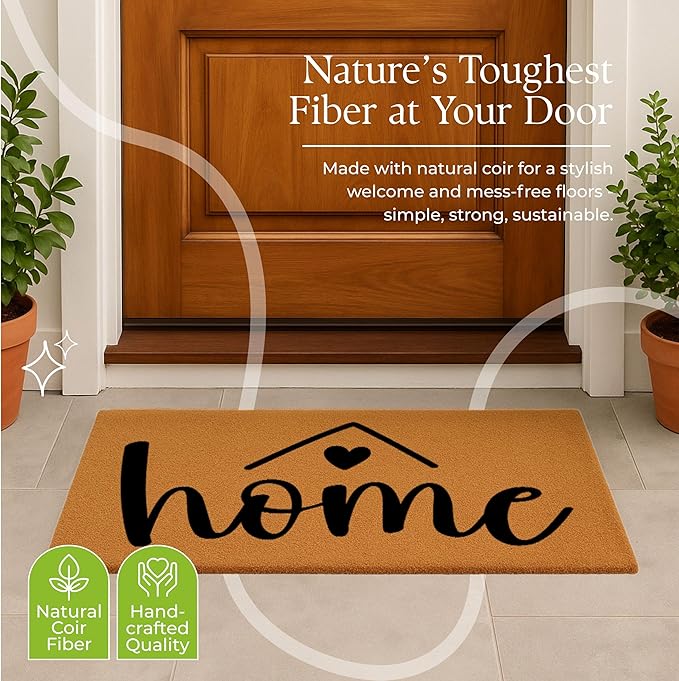 COCONIQ Coir Door Mats 17" X 30", Non-Slip Sturdy, PVC Backed Heavy Duty, Easy to Clean, Ideal for Door Entrance, Patio, Porch, Backyard, Garages, A Home Made of Love