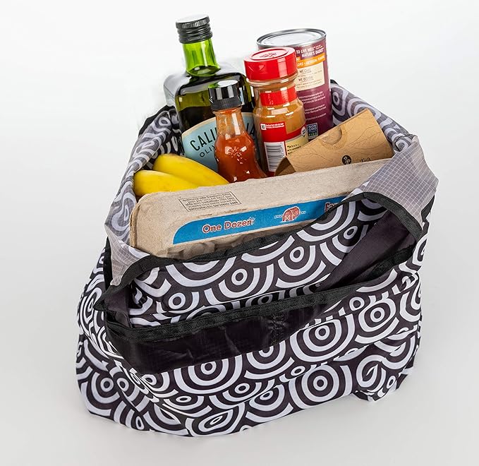 O-WITZ Reusable Grocery Bags | Vibrant Tote Bag For Groceries, Gym, Office, Beach & More | Washable Design | Large Handles For Maximum Convenience | Folds Into A Small Pouch, 3 Pack, Black and White