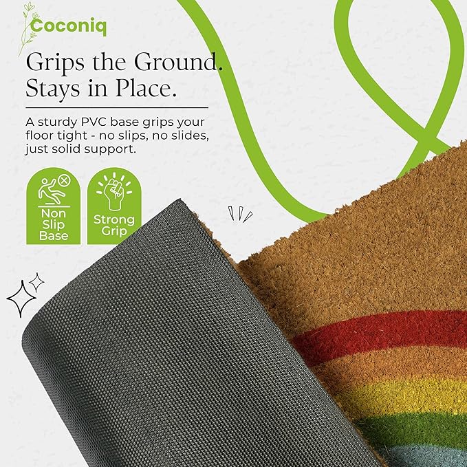COCONIQ Coir Door Mats 17" X 30", Non-Slip Sturdy, PVC Backed Heavy Duty, Easy to Clean, Ideal for Door Entrance, Patio, Porch, Backyard, Garages, Sparkle of Rainbows