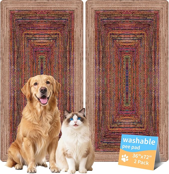 Dog Pee Pads Training Pads Upgrade Triple Thickness All-Purpose Super Absorbent & Leak-Proof, Quick Dry and Leak-Proof and Odor Control (Sisal Bohemian Print, 36" x72"x2PCS)