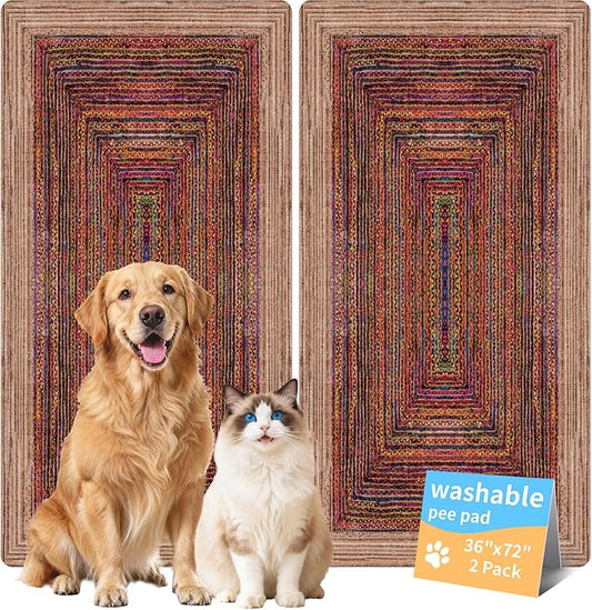Dog Pee Pads Training Pads Upgrade Triple Thickness All-Purpose Super Absorbent & Leak-Proof, Quick Dry and Leak-Proof and Odor Control (Sisal Bohemian Print, 36" x72"x2PCS)