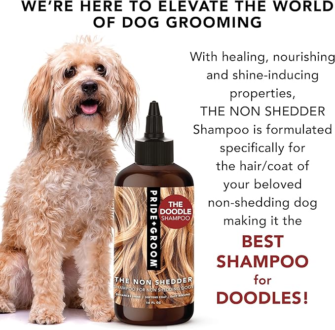 Pride and Groom The Non Shedder | Dog Grooming Shampoo for Doodles and Dogs That Do Not Shed | Tearless All Natural Body Wash with Coat-Specific Ingredients That Enhance Shine – 16oz