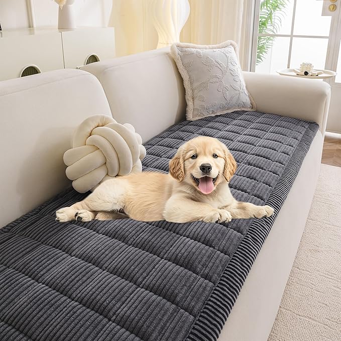 MYSKY HOME Couch Cover for Dogs Washable, Dog Sofa Couch Covers,Washable Non-Slip Couch Sofa Cover Protector Dog Mat for 2 Cushions and Sofas(Dark Grey,27.6" x 59")