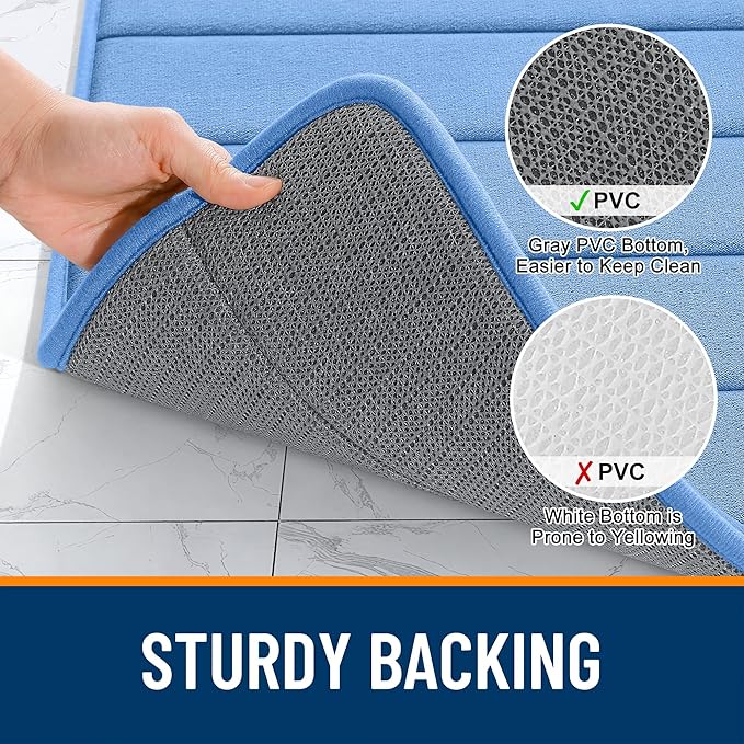 OLANLY Memory Foam Long Bathroom Rugs Runner 47x24, Super Soft Absorbent Bath Mat, Quick Dry, Machine Washable Shower Rugs, Bathmat Carpet, Bathroom Home Decor Accessories, Cornflower Blue