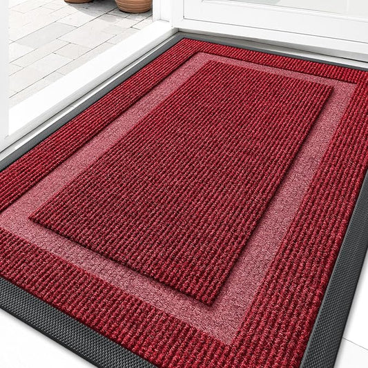 OLANLY Front Door Mat Indoor Outdoor Entrance, Waterproof All-Season, All-Weather Doormat, Sturdy Natural Rubber, Fade Resistant, Low Profile, Easy Clean Patio Porch Entryway Mat, 33x21, Wine Red