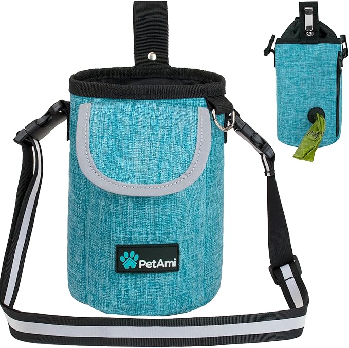 PetAmi Dog Treat Pouch, Large Pet Training Treat Pouch with Pocket, Dog Trainer Essentials Supply Holder with Poop Bag Dispenser, Training Bag for Kibbles Toys, 3 Ways to Wear (Turquoise)