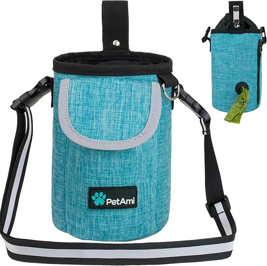 PetAmi Dog Treat Pouch, Large Pet Training Treat Pouch with Pocket, Dog Trainer Essentials Supply Holder with Poop Bag Dispenser, Training Bag for Kibbles Toys, 3 Ways to Wear (Turquoise)
