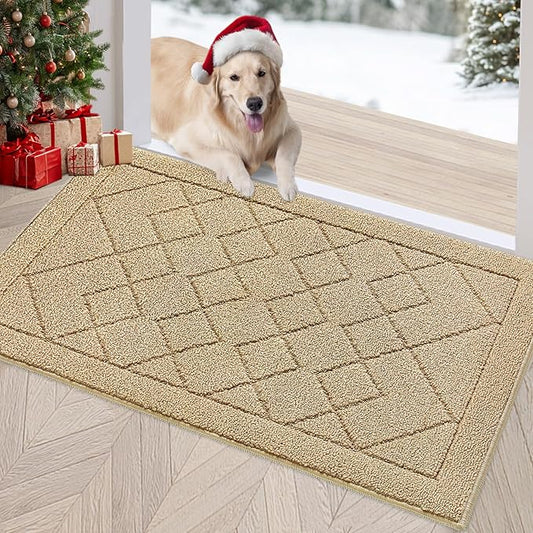 REFETONE Indoor Doormat, Front Back Door Mat 20"x32" Rubber Backing Non Slip Mats, Absorbent Washable Entrance Doormat for Entryway, Resist Dirt Low-Profile Inside Floor Mat for Muddy Shoes, Beige