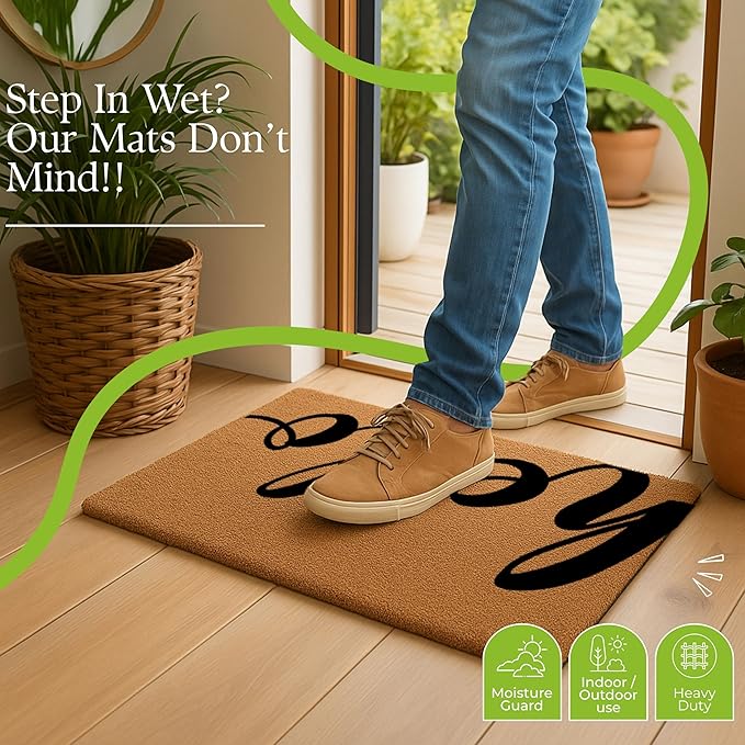 COCONIQ Coir Door Mats 17" X 30", Non-Slip Sturdy, PVC Backed Heavy Duty, Easy to Clean, Ideal for Door Entrance, Patio, Porch, Backyard, Garages, Drop-in to say a Hello!