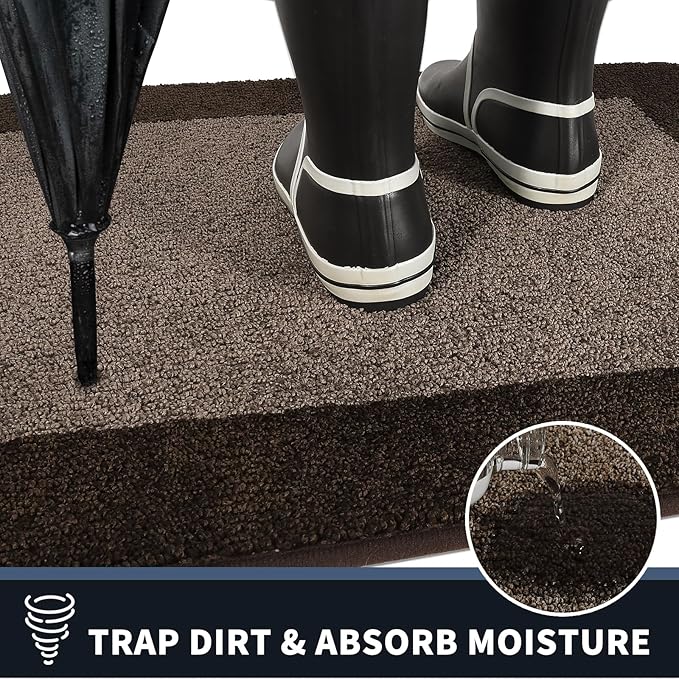 PURRUGS Dirt Trapping Door Mat 34" x 60", Non-Slip Machine Washable Entry Rug, Entrance Mat, Indoor Front Door Mat, Super Absorbent Entryway Rug for Muddy Shoes & Paws, Grayish Brown & Coffee