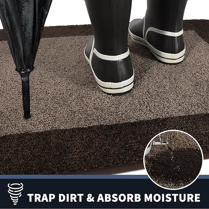 PURRUGS Dirt Trapping Door Mat 24" x 96", Non-Slip Machine Washable Entry Rug, Entrance Mat, Indoor Front Door Mat, Super Absorbent Entryway Rug for Muddy Shoes & Paws, Grayish Brown & Coffee
