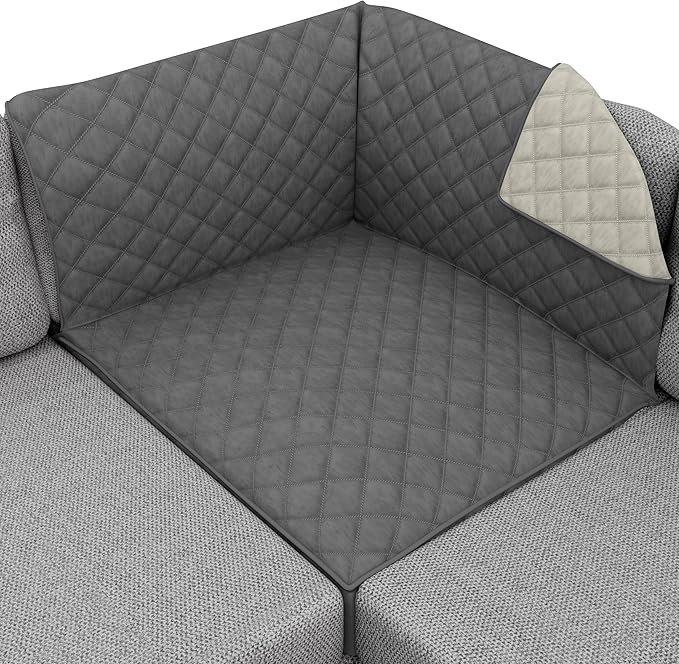 Sofa Shield Patented Sectional Couch Slip Cover, Cushion Protector, US Designed Reversible Stain and Dog Tear Resistant Slipcover, 30x30 inch Seat, Washable Covers for Dogs Pets, Charcoal Linen