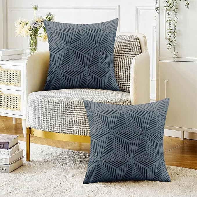YEMYHOM Pack of 2 Throw Pillow Covers 18 x 18 Inch High Stretch Jacquard Pillowcase for Couch Sofa Living Room Home Decor, Dark Gray