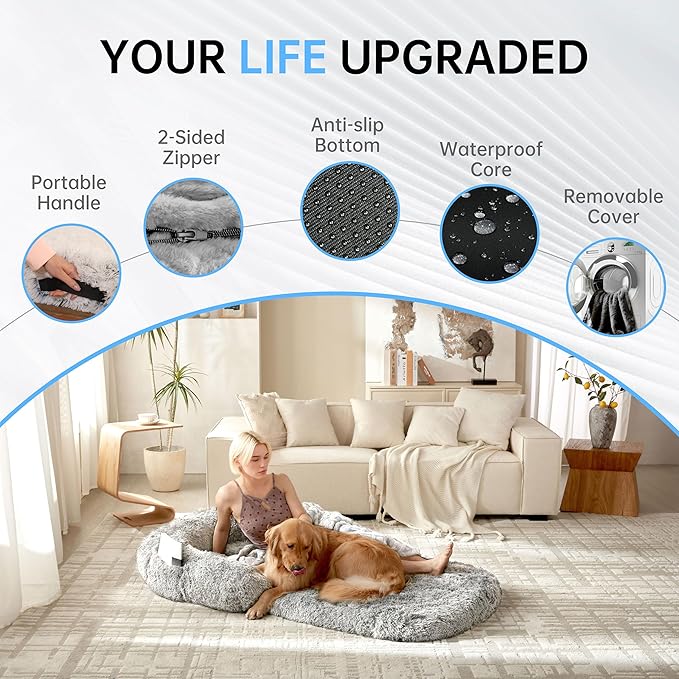 Foldable Human Dog Bed for Adult, Orthopedic Memory Foam Large Pet Sofa, Washable Dog Couch with Removable Waterproof Cover, Sofa Bed for Adults Pets and Families, 74.8''x43.3''x11.81''